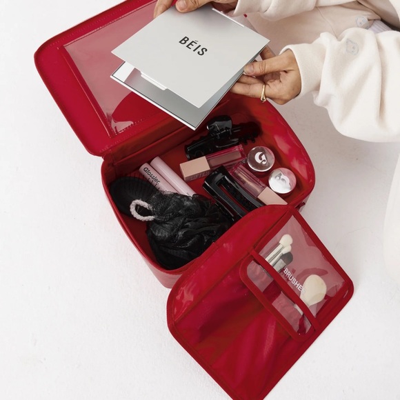 NWT Beis x The Lonely Ghost Faux Leather Vegan Cosmetic Case in Red - Picture 6 of 9